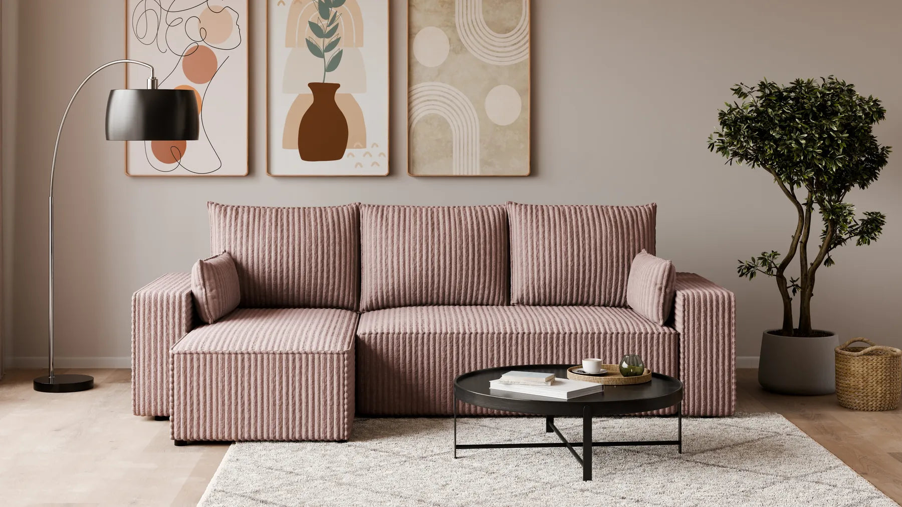 Ecksofa mit Schlaffunktion – Tobi Cordstoff Ambience, L-Form
