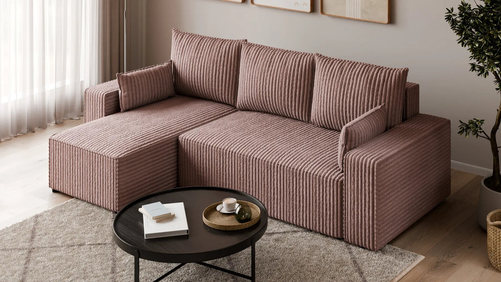 Ecksofa mit Schlaffunktion – Tobi Cordstoff Ambience, L-Form