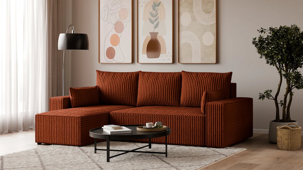Ecksofa mit Schlaffunktion – Tobi Cordstoff Ambience, L-Form