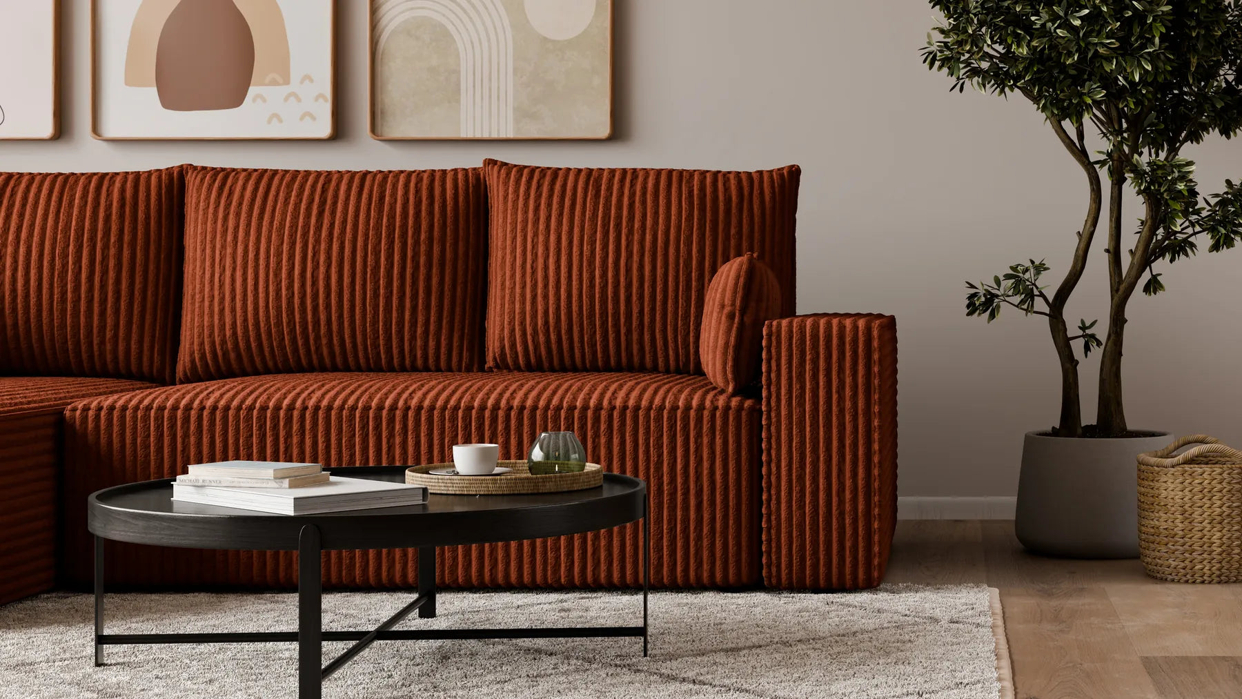 Ecksofa mit Schlaffunktion – Tobi Cordstoff Ambience, L-Form