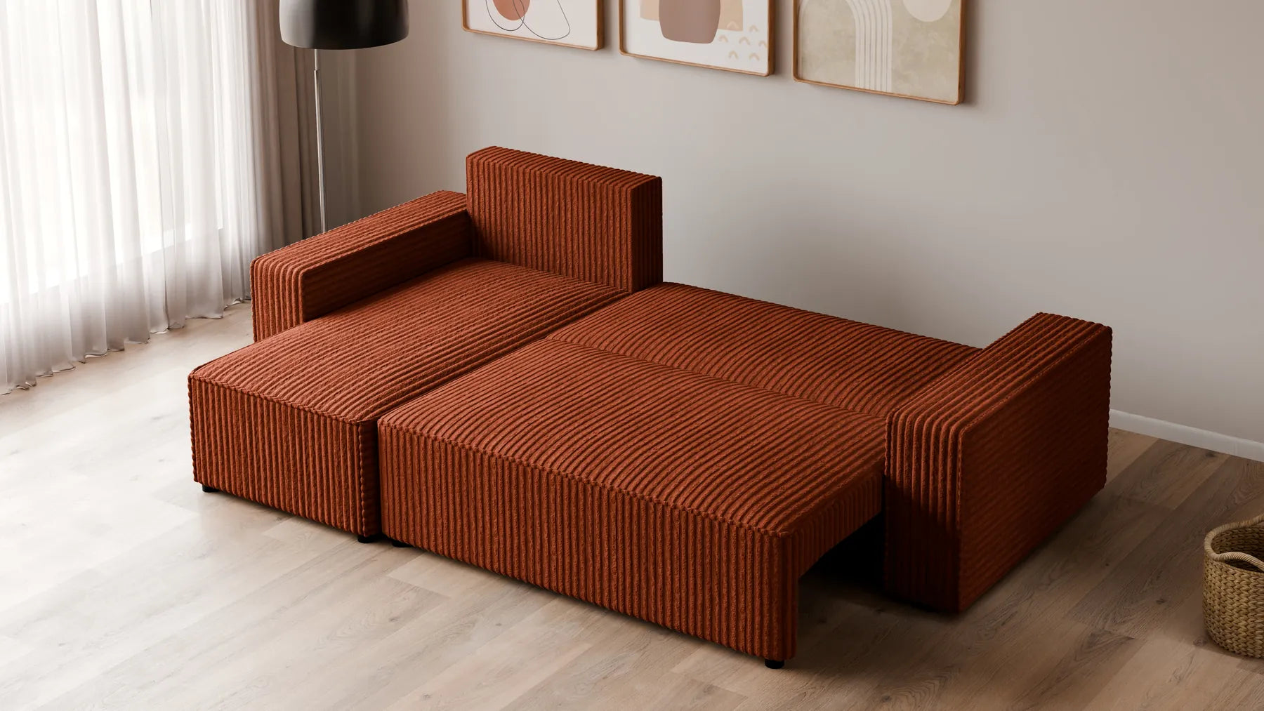Ecksofa mit Schlaffunktion – Tobi Cordstoff Ambience, L-Form