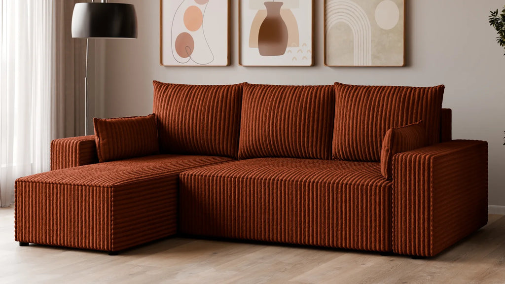 Ecksofa mit Schlaffunktion – Tobi Cordstoff Ambience, L-Form
