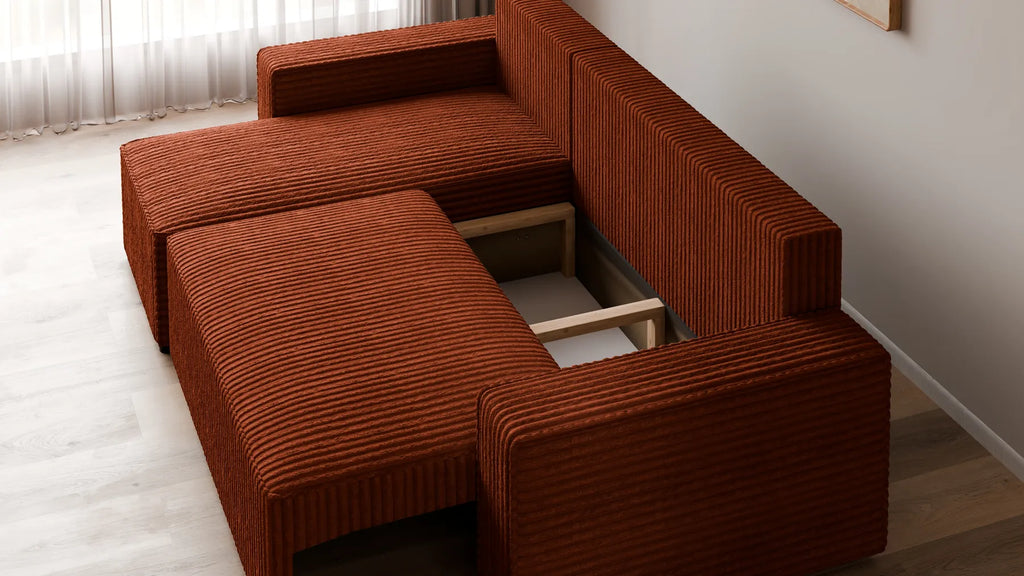 Ecksofa mit Schlaffunktion – Tobi Cordstoff Ambience, L-Form