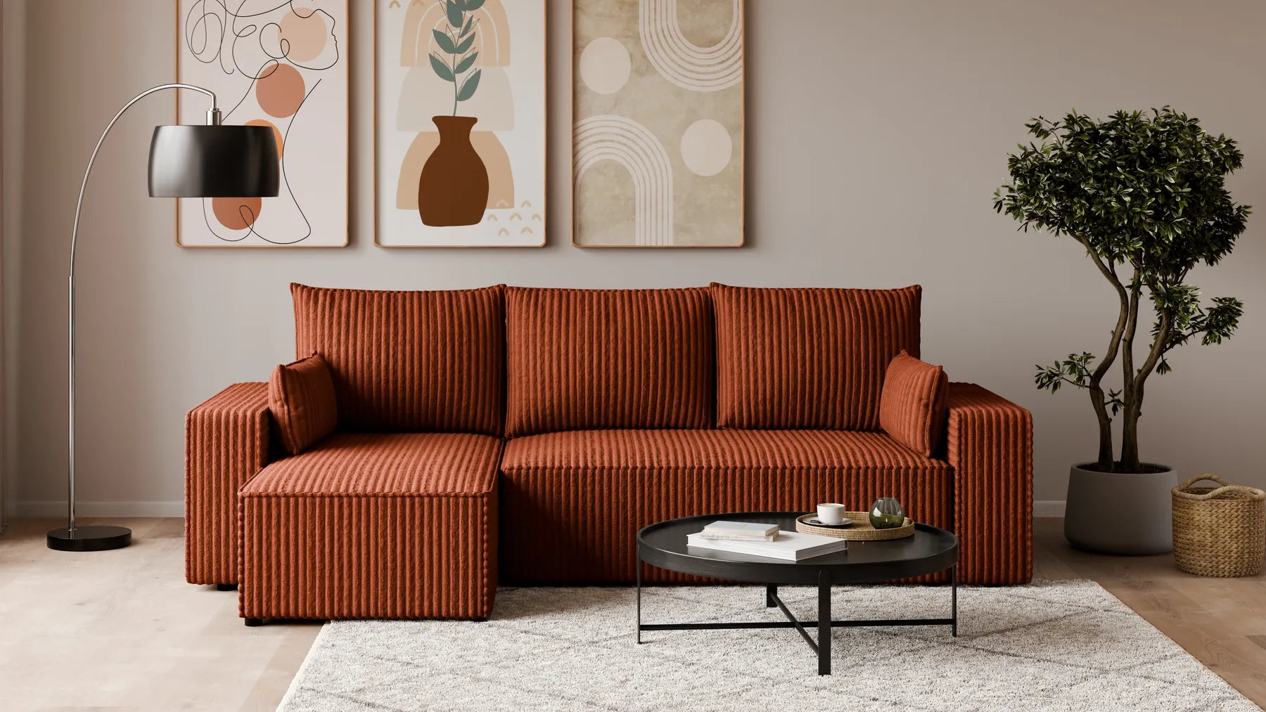 Ecksofa mit Schlaffunktion – Tobi Cordstoff Ambience, L-Form
