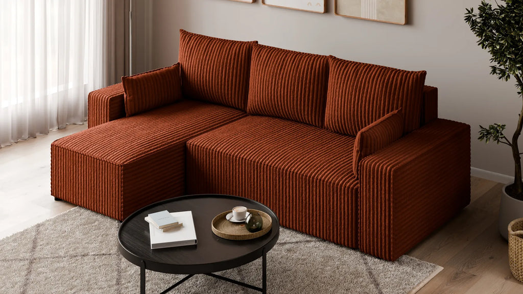 Ecksofa mit Schlaffunktion – Tobi Cordstoff Ambience, L-Form