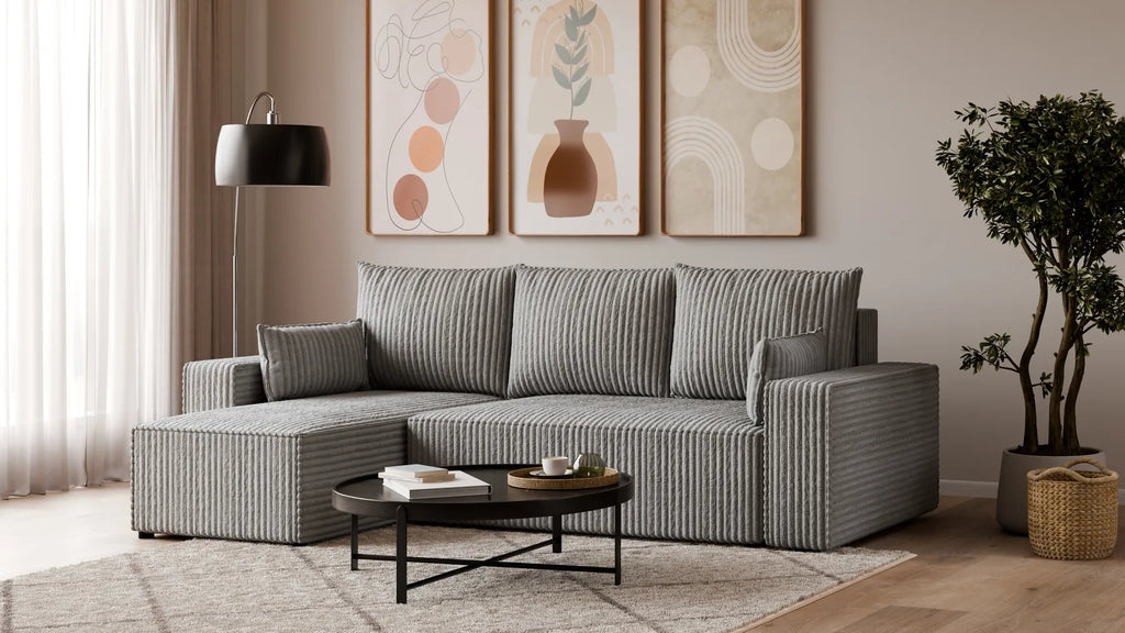 Ecksofa mit Schlaffunktion – Tobi Cordstoff Ambience, L-Form