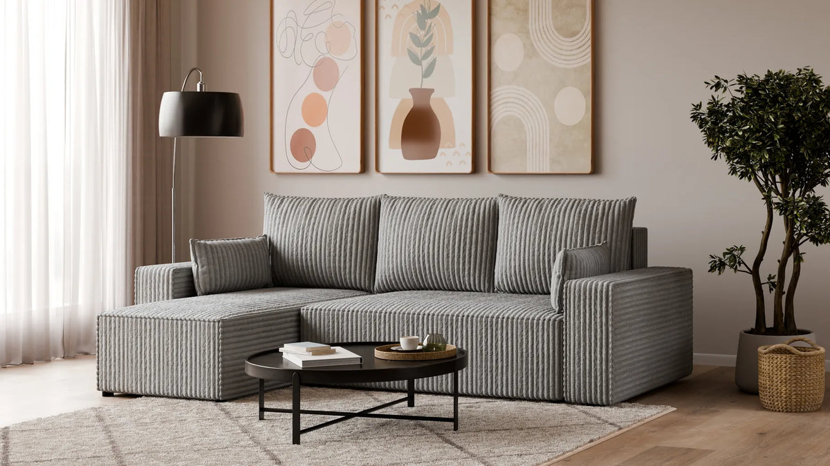 Ecksofa mit Schlaffunktion – Tobi Cordstoff Ambience, L-Form