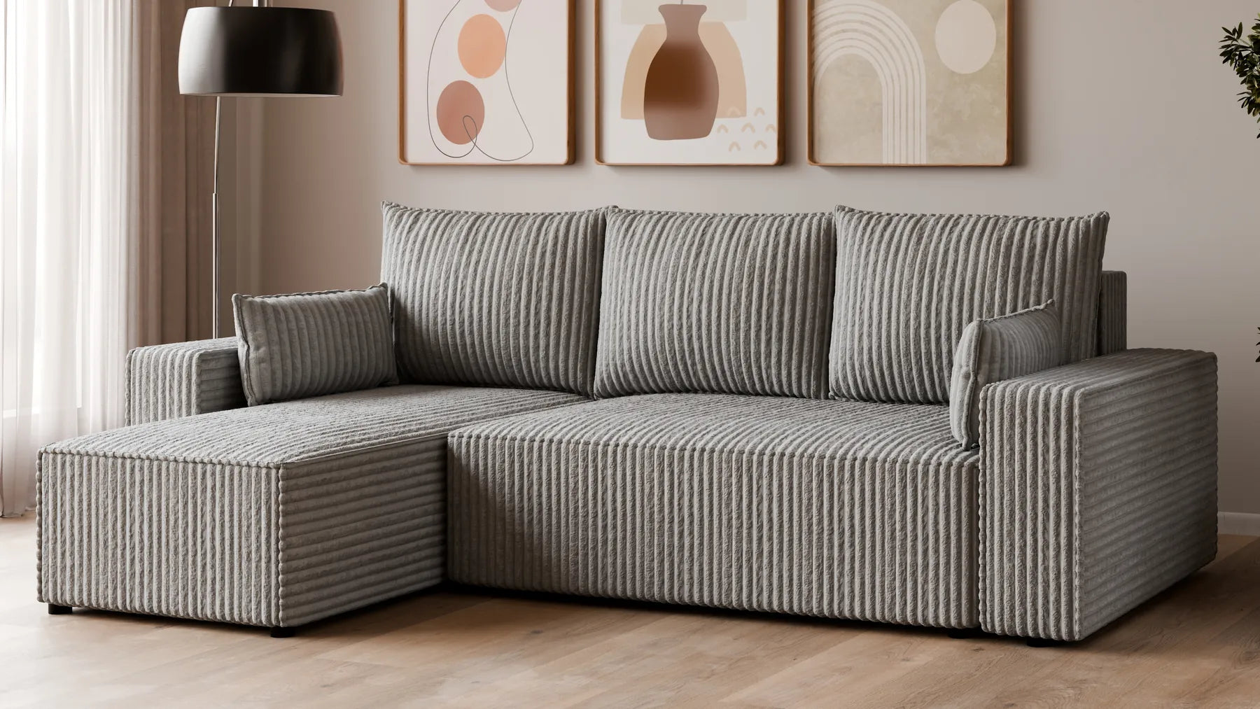 Ecksofa mit Schlaffunktion – Tobi Cordstoff Ambience, L-Form