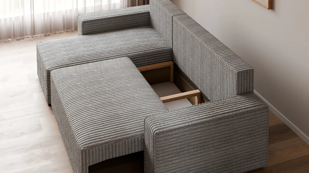 Ecksofa mit Schlaffunktion – Tobi Cordstoff Ambience, L-Form