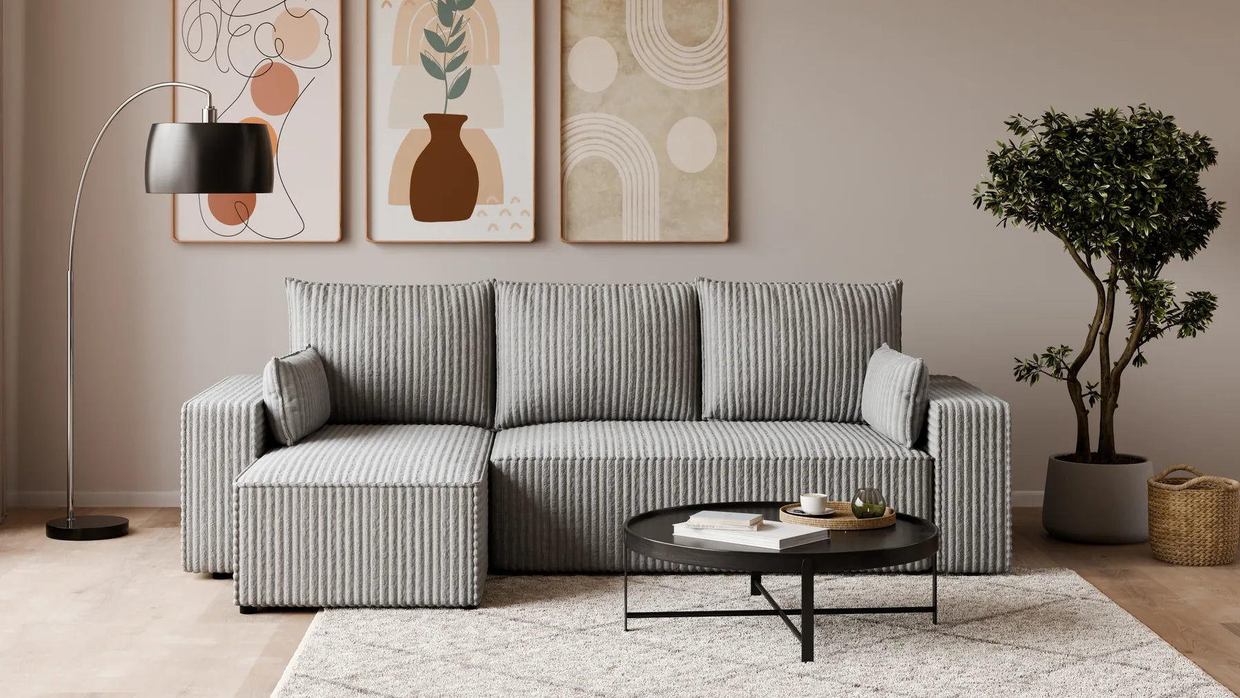 Ecksofa mit Schlaffunktion – Tobi Cordstoff Ambience, L-Form