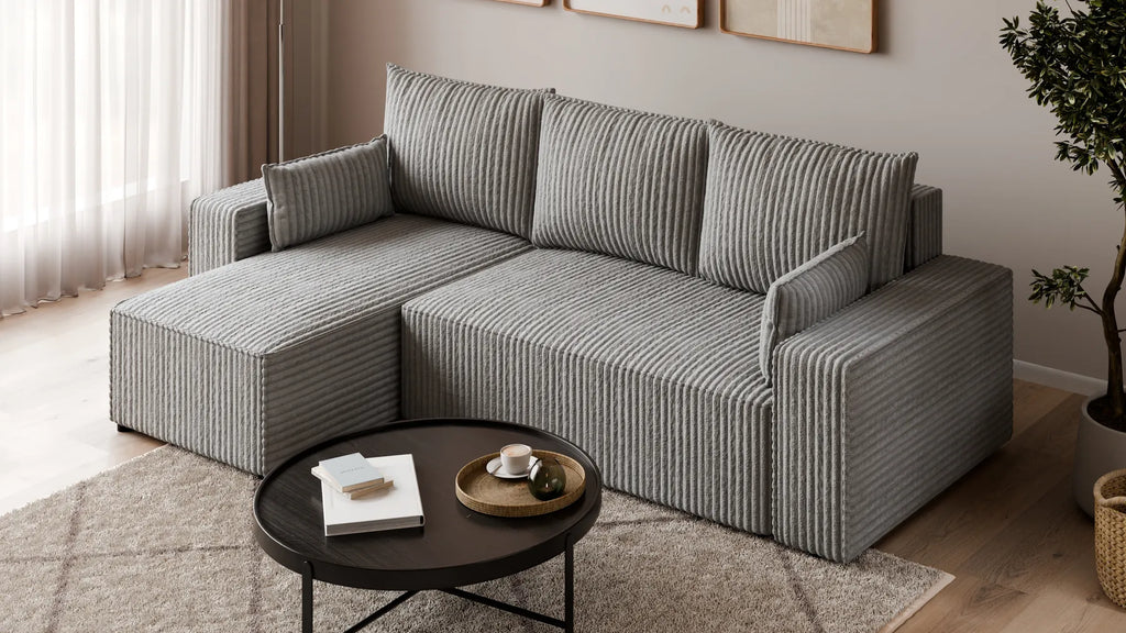Ecksofa mit Schlaffunktion – Tobi Cordstoff Ambience, L-Form